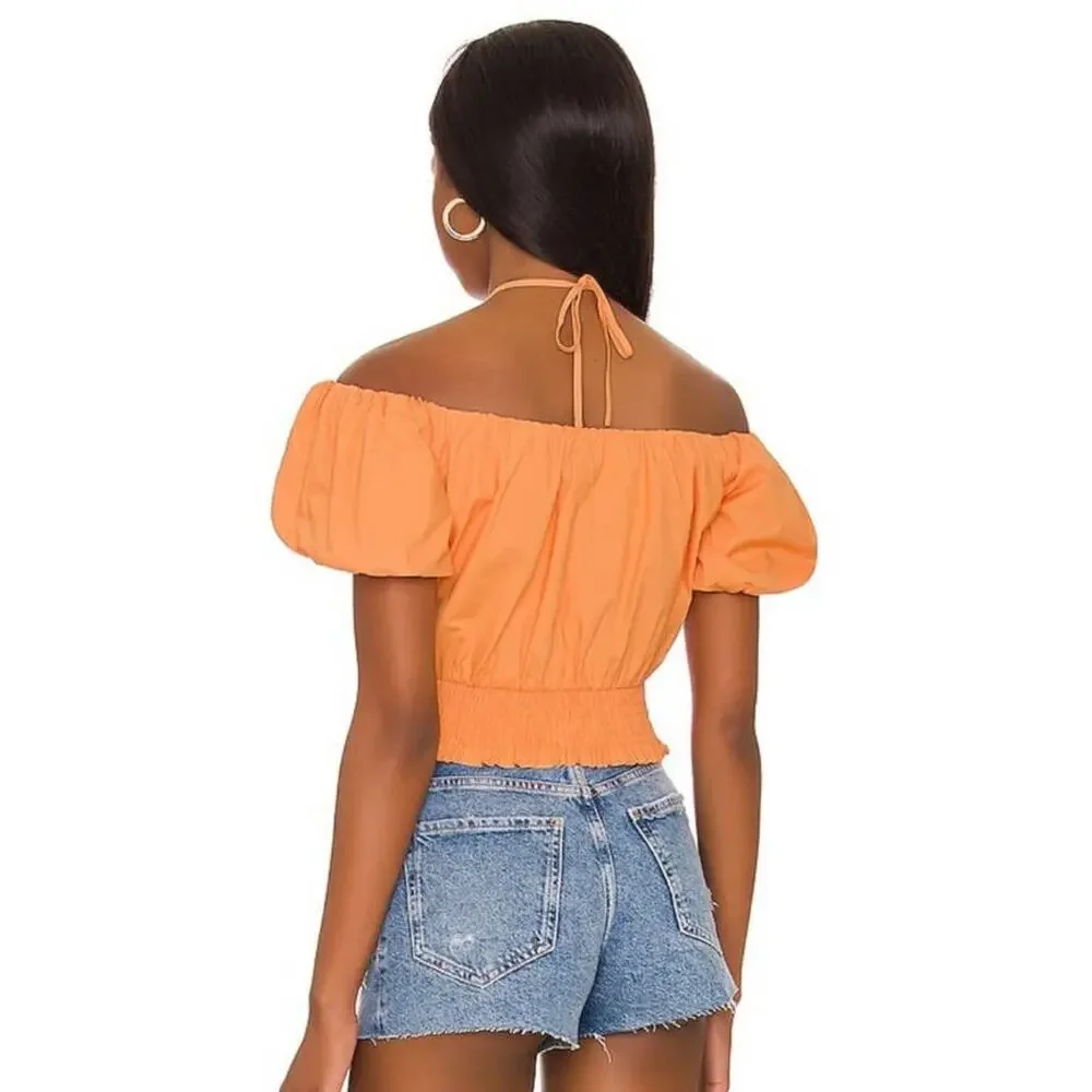 ASTR Aldrin Off the Shoulder Top in Melon - S